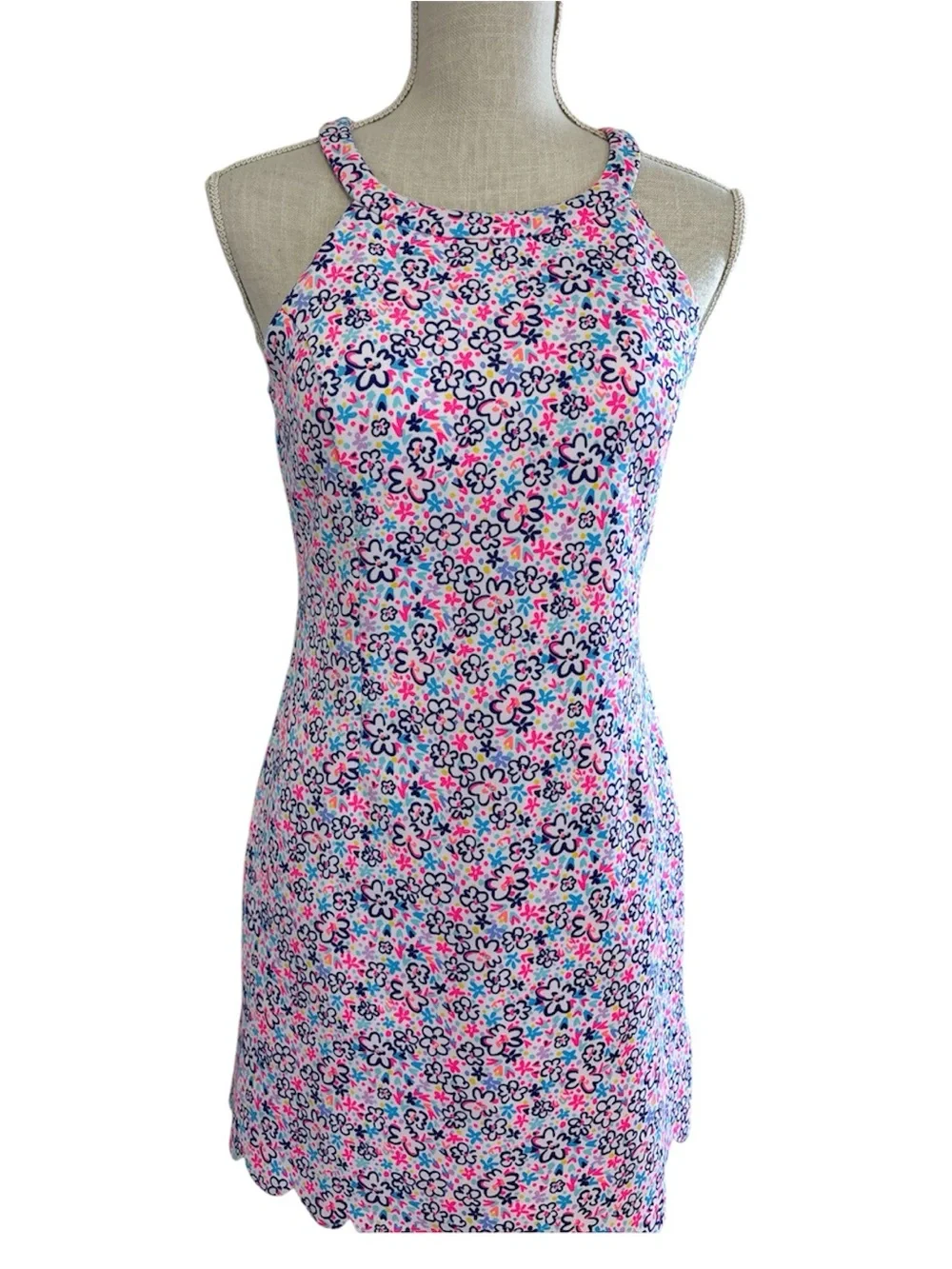 Lilly Pulitzer Girls Floral Halter Sheath Dress in Pink & Blue Sz/16 Woman/S